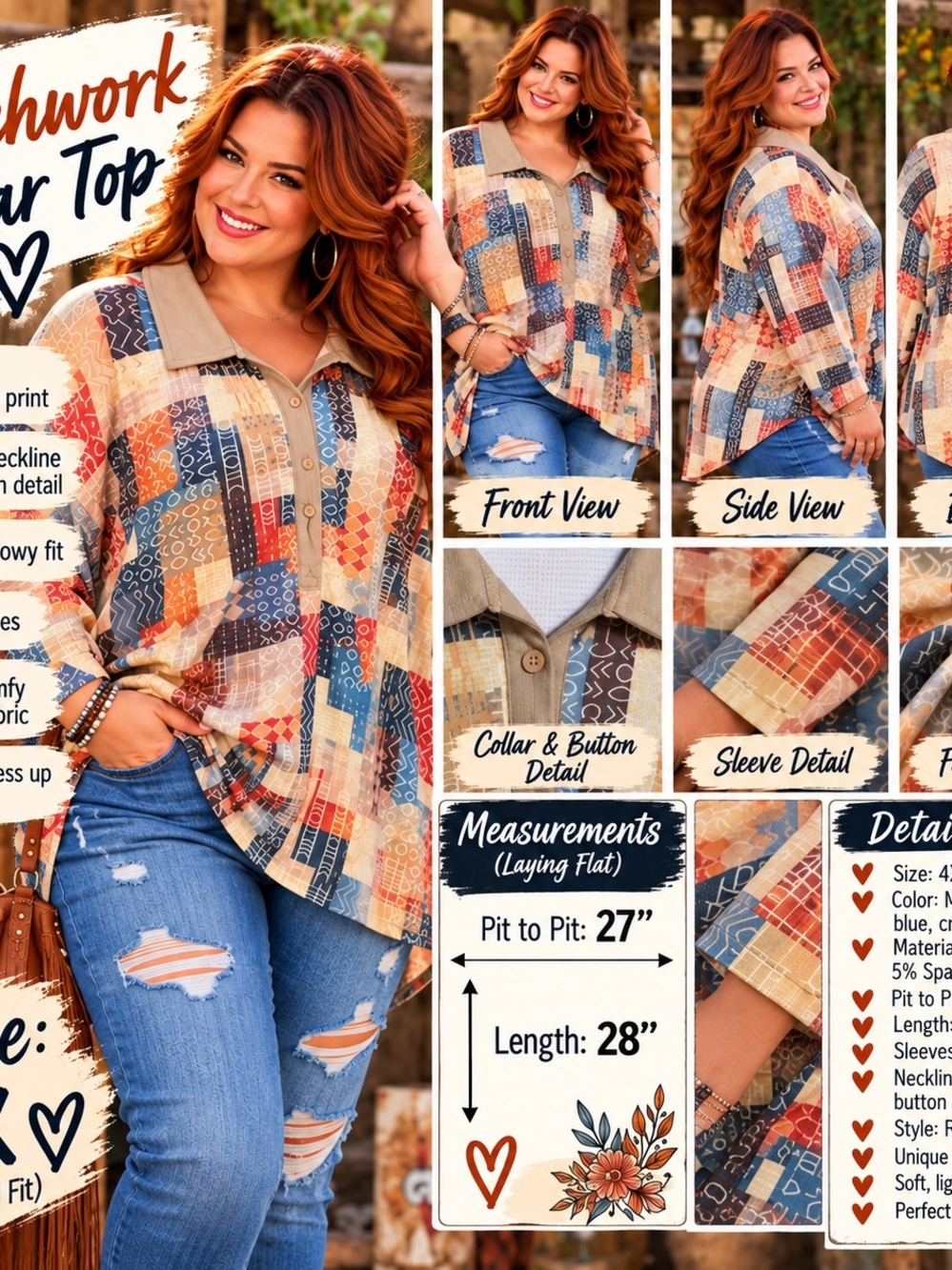 P172 🍂 Patchwork Perfection – 4X Collared Top 🍂